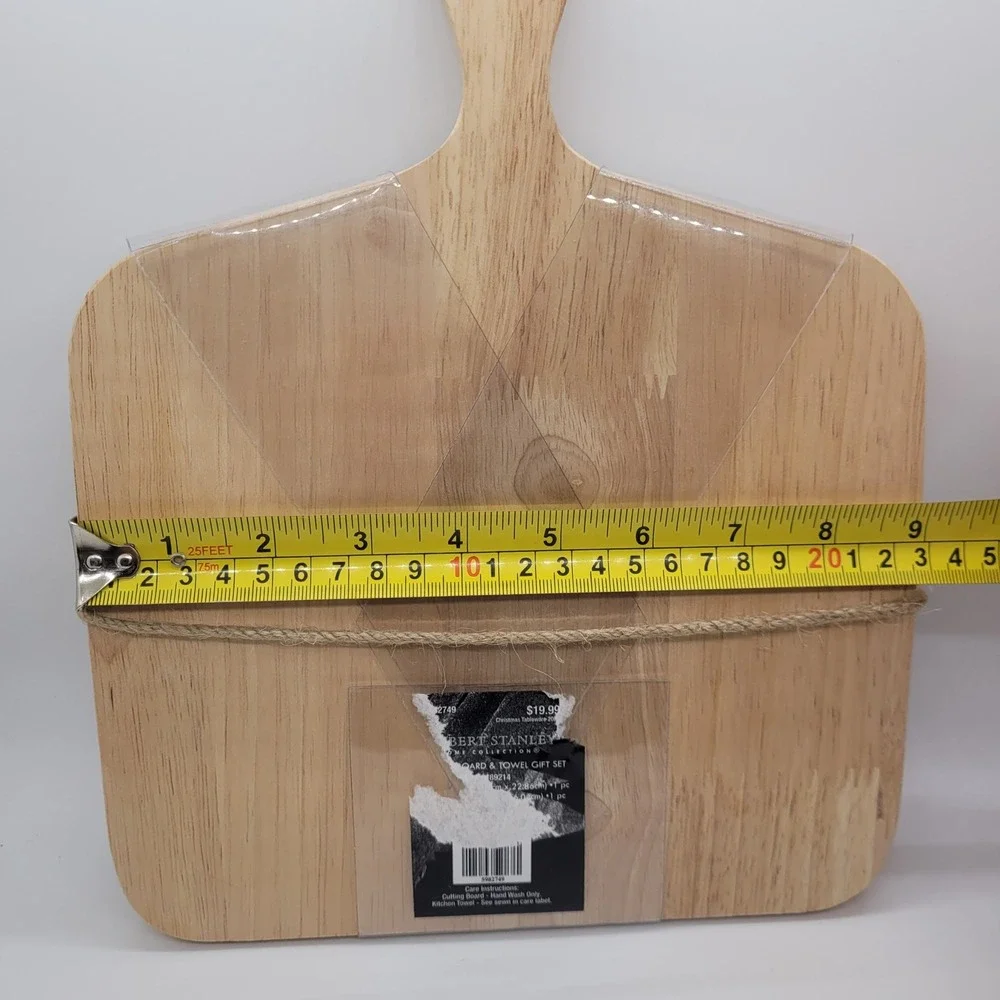 Robert Stanley Christmas Wood Cutting Board and Striped Kitchen Towel Gift Set